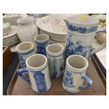 European Salt Glazed Pitcher with Steins