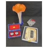 Art Glass Vase w/ Picture Frame & Bottle