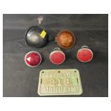 Vintage Bicycle Lights, Bell and License Plate