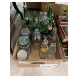 Box of Mason Jars and Soda Bottles