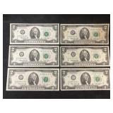 (6) 1976 $2 Bills