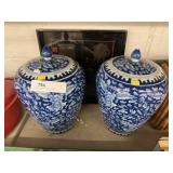 Oriental Print with 2 Porcelain Canisters