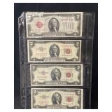 (4) $2 Red Seal Bills
