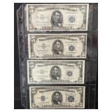 (4) 1953 $5 Blue Seal Bills