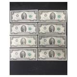 (8) 1976 $2 Bills
