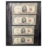 (4) 1963 Red Seal $5 Bills