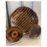 (3) Ned Foltz Redware Plates