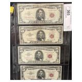 (4) 1963 $5 Red Seal Bills