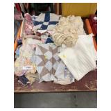 Group of Vintage Quilt Patches and Tablecloths,