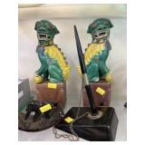 Decorative Pottery Foo Dogs with Pen Holder