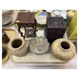 Pottery Planters with Oriental Carved Wood Stands