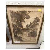 Framed Antique Screened Linen Picture