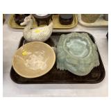 Garden Frog with Bowl and Bird Figurine