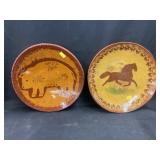(2) Ned Foltz Redware Plates