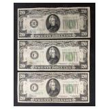 (3) 1934 $20 Bills