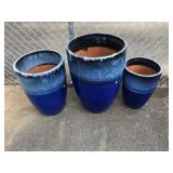 Graduated Set of 3-Terracotta Glazed Planters