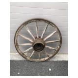 Early Wooden Spoked Wagon Wheel w/ Metal Band