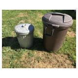 Galvanized Trash Can and Plastic Trash Can