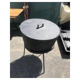 Cast Iron Butcher Kettle on Stand w/ Later Lid