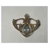 Antique 10K Blue Stone and Seed Pearl Pin
