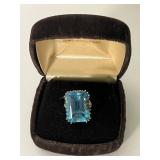 14K Large Blue Topaz Ring