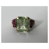 10K Green Gemstone and Ruby Ring