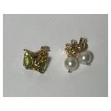 (2) Pairs of 14K Earrings- Pearl and Peridot