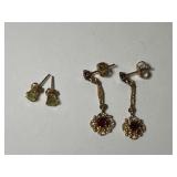 (2) Pairs of 14K Earrings- Peridot & Garnet