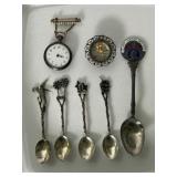 800 Silver, Enamel Pocket Watch, Spoons, etc.