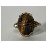 10K Tiger Eye Scarab Ring