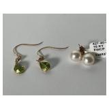 (2) Pairs of 10K Earrings- Pearl and Peridot