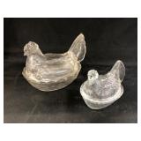 (2) Glass Hen On Nests