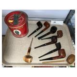 Vintage Wooden Pipes with Tobacco Tin