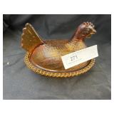 Amber Glass Hen On Nest