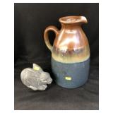 Alabaster Rabbit with Pottery Pitcher