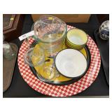 Serving Tray, Measuring Cup, Enamelware
