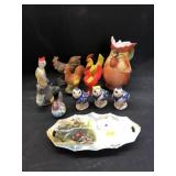 Porcelain, Composition & Plastic Chicken Figurines
