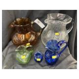 (5) Art Glass Pitchers