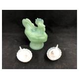 Jadeite Rooster On Nest with Salts