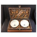 Oriental Wood Cased Rice Bowl Set