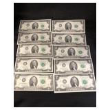 (10) 1976 $2 Bills