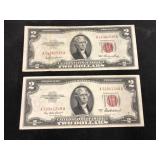 (2) $2 Red Seal Bills