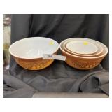 (4) Pyrex Old Orchard Pattern Mixing Bowls