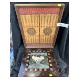 Leather Game Board with Framed Folk Art