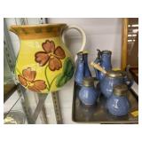 Pottery Pitcher and Condiment Set