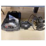Disassembled Air Compressor with Circular Saw