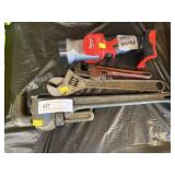 (2) Ridgid Pipe Wrenches with Adjustable Wrench