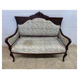Victorian Upholstered Settee w/ Relief Carving
