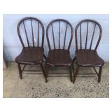 Set of 3 Plank Seat Vintage Side Chairs