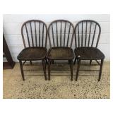 Set of 3 Oak Vintage Spindle Back Chairs.